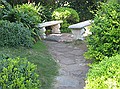 Quiet meditation cubby with two benches - Meditation gardens: Yogananda Self-Realization Fellowship, Encinitas, California