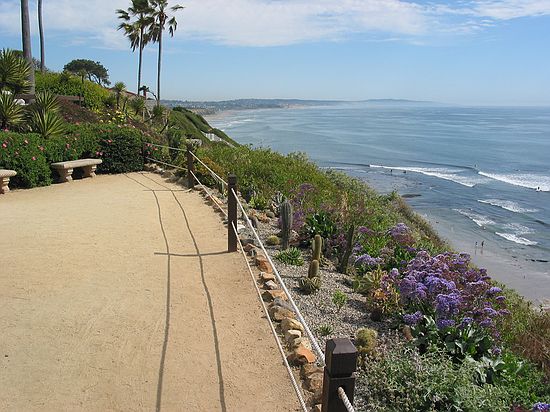 View of Pacific ocean looking south toward San Diego - Meditation gardens: Yogananda Self-Realization Fellowship, Encinitas, California