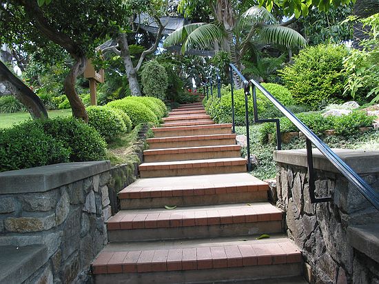Entrance steps - Meditation gardens: Yogananda Self-Realization Fellowship, Encinitas, California