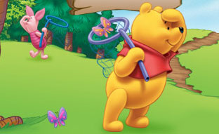 Pooh & Piglet catching butterflies