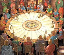 Knights debating the importance of good table design with King Arthur